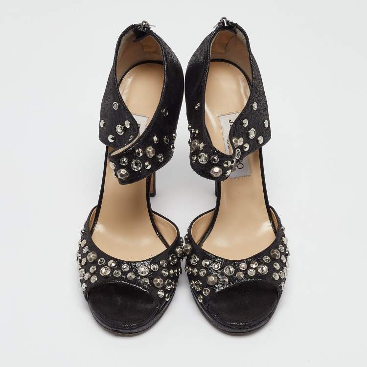 Pre Owned Jimmy Choo Black Nubuck Leather  Ankle Strap Sandals Size 40