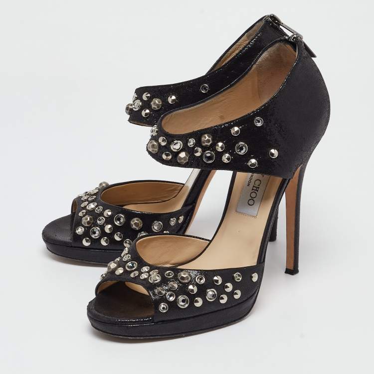 Pre Owned Jimmy Choo Black Nubuck Leather  Ankle Strap Sandals Size 40
