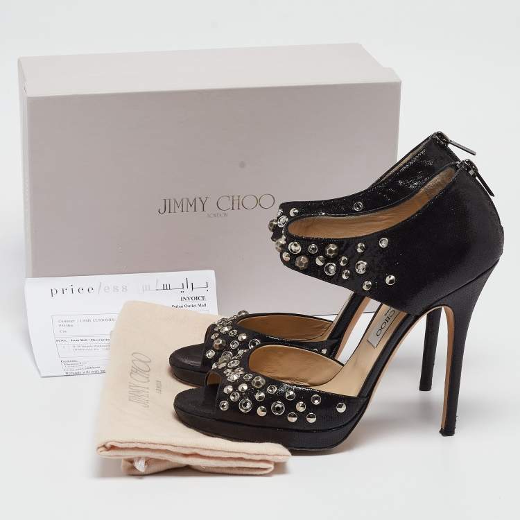 Pre Owned Jimmy Choo Black Nubuck Leather  Ankle Strap Sandals Size 40