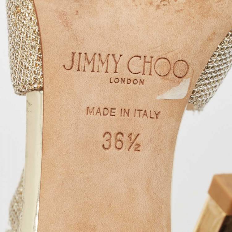 Pre Owned Jimmy Choo Gold Lurex Fabric Lang Sandals Size 36.5