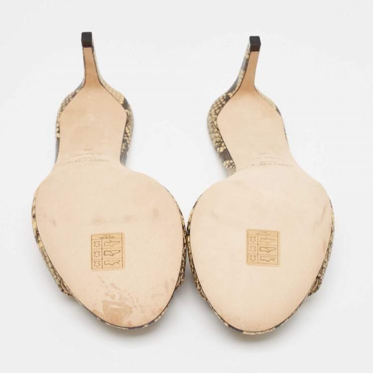مملوكة مسبقًا Jimmy Choo Beige/Brown Python Embossed Leather Open Toe Slide Sandals Size 38