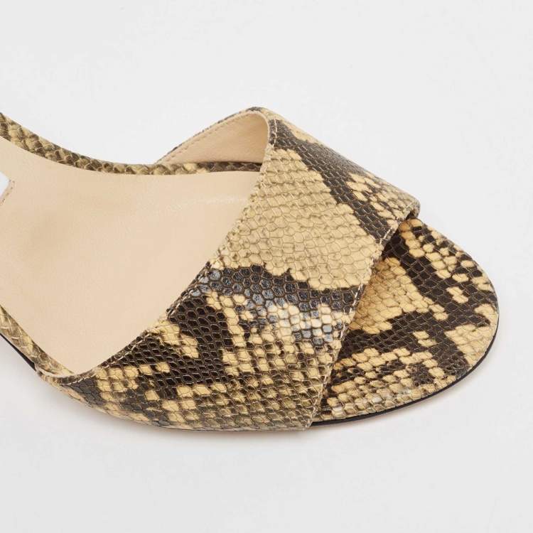 مملوكة مسبقًا Jimmy Choo Beige/Brown Python Embossed Leather Open Toe Slide Sandals Size 38