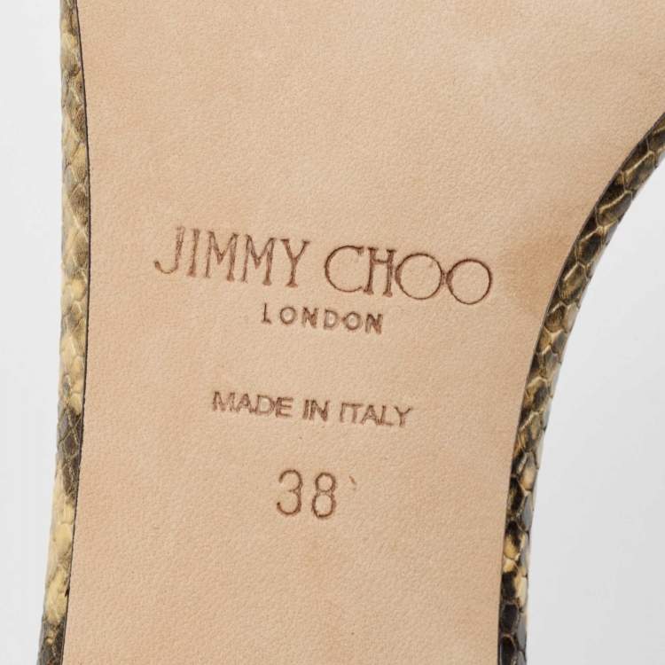 مملوكة مسبقًا Jimmy Choo Beige/Brown Python Embossed Leather Open Toe Slide Sandals Size 38