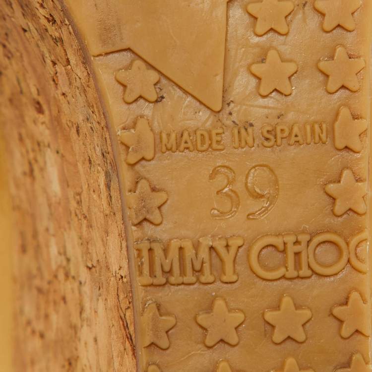مملوكة مسبقًا Jimmy Choo Beige Patent Leather Cork Wedge Parley Pumps Size 39