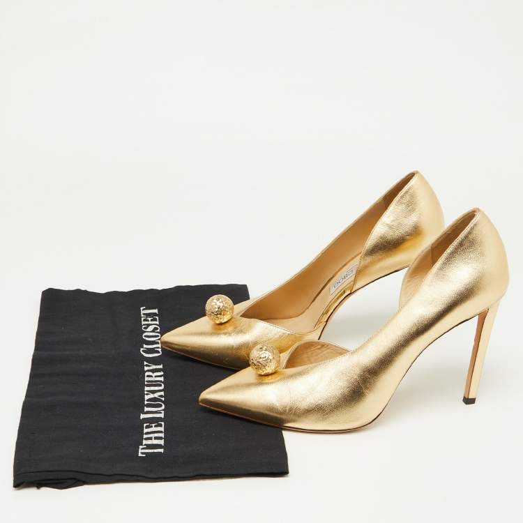 Pre Owned Jimmy Choo Gold Leather Sadira D'orsay Pumps Size 40