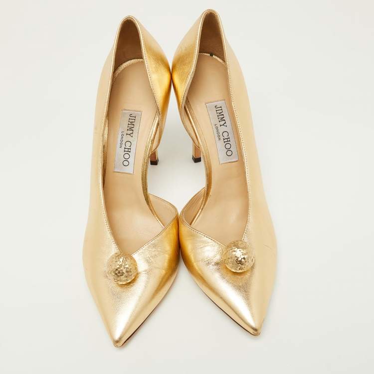 Pre Owned Jimmy Choo Gold Leather Sadira D'orsay Pumps Size 40