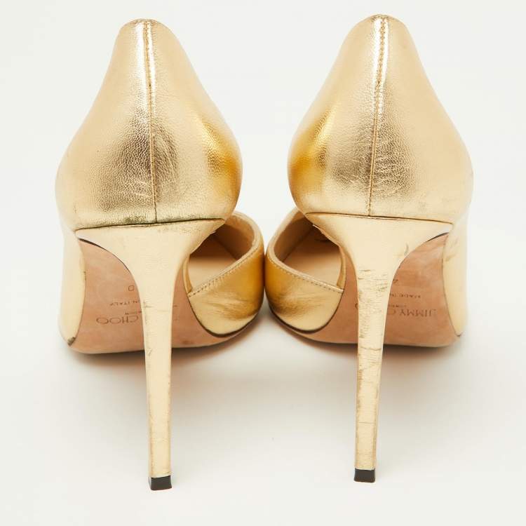 Pre Owned Jimmy Choo Gold Leather Sadira D'orsay Pumps Size 40
