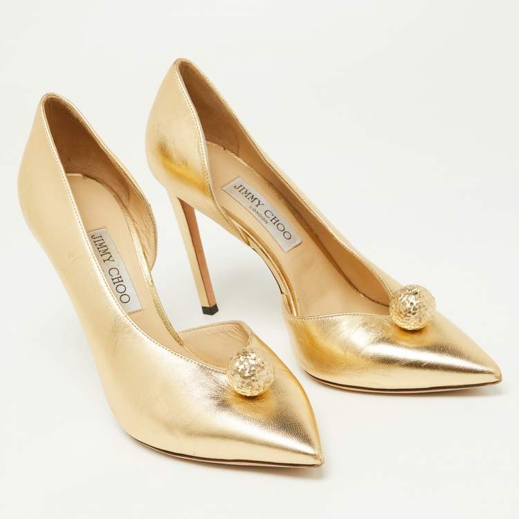 Pre Owned Jimmy Choo Gold Leather Sadira D'orsay Pumps Size 40