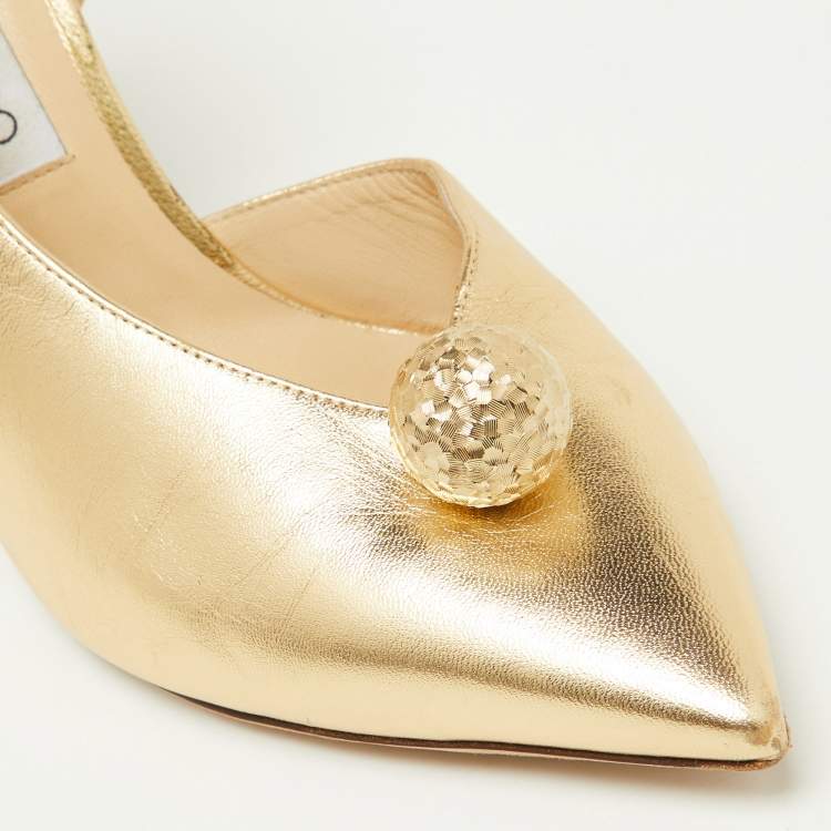 Pre Owned Jimmy Choo Gold Leather Sadira D'orsay Pumps Size 40