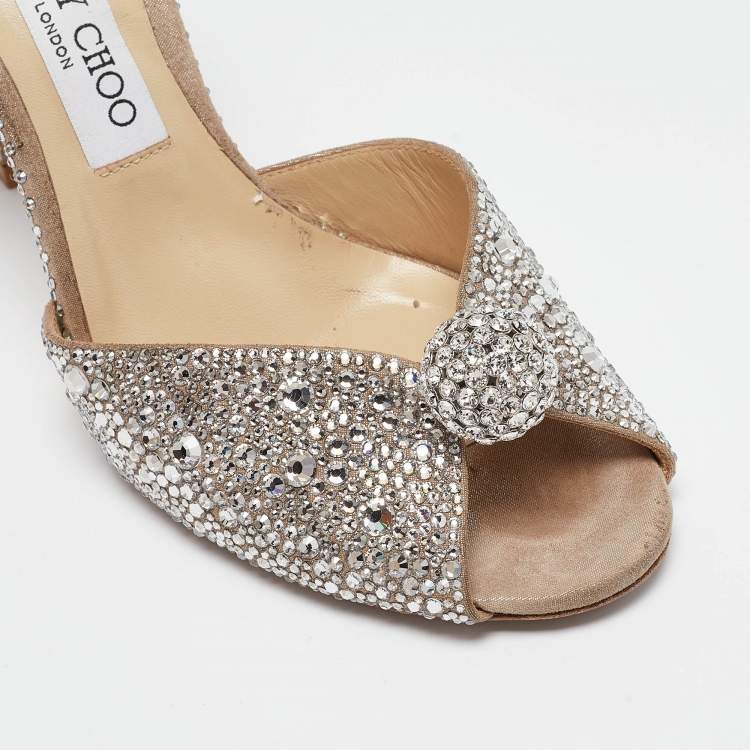 مملوكة مسبقًا Jimmy Choo Silver Crystal Embellished Leather Sacora Ankle Strap Sandals Size 40