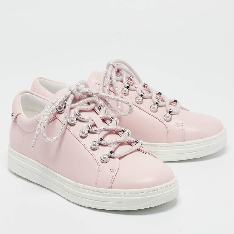 Pre Owned Jimmy Choo Pink Leather Antibes Sneakers Size 38