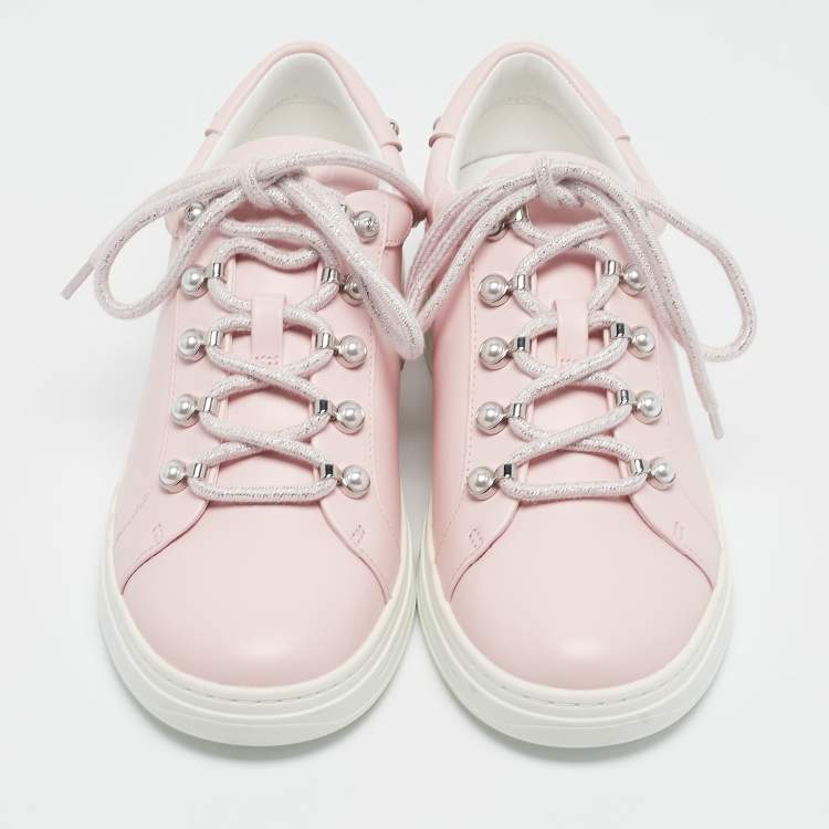 Pre Owned Jimmy Choo Pink Leather Antibes Sneakers Size 38