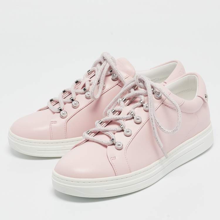 Pre Owned Jimmy Choo Pink Leather Antibes Sneakers Size 38