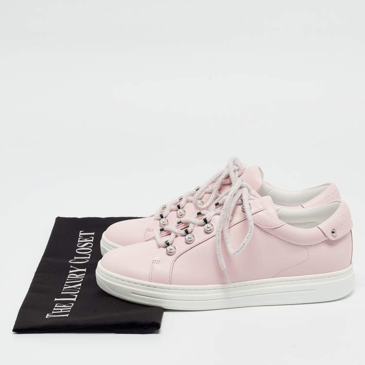 Pre Owned Jimmy Choo Pink Leather Antibes Sneakers Size 38