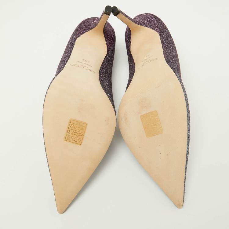 مملوكة مسبقًا Jimmy Choo Purple Coarse Glitter Romy Pumps Size 39.5