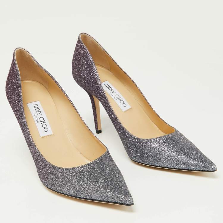مملوكة مسبقًا Jimmy Choo Purple Coarse Glitter Romy Pumps Size 39.5