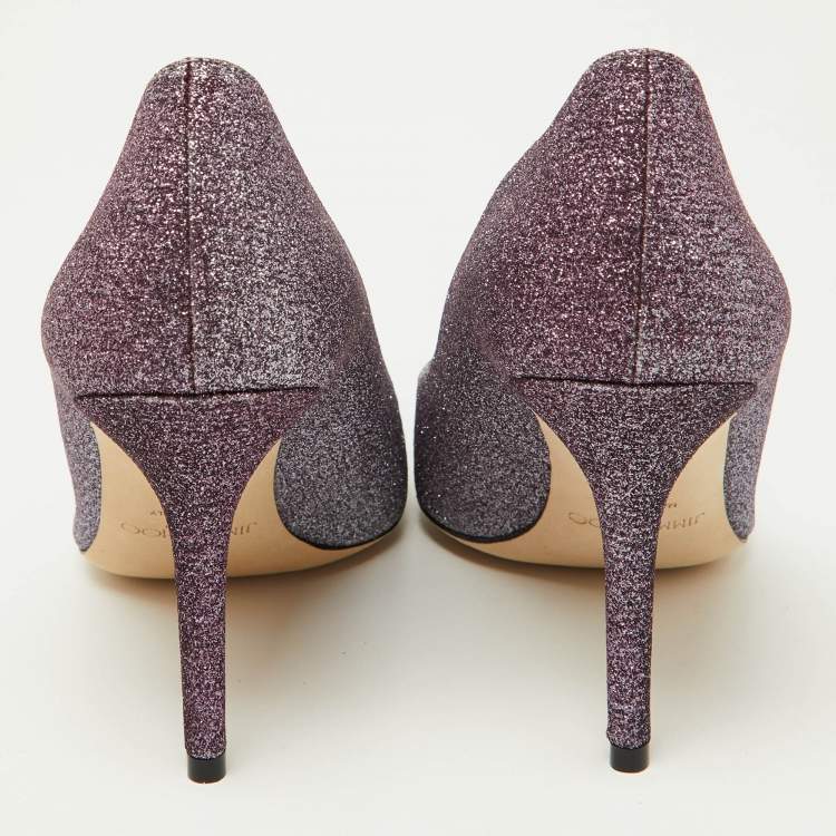 مملوكة مسبقًا Jimmy Choo Purple Coarse Glitter Romy Pumps Size 39.5