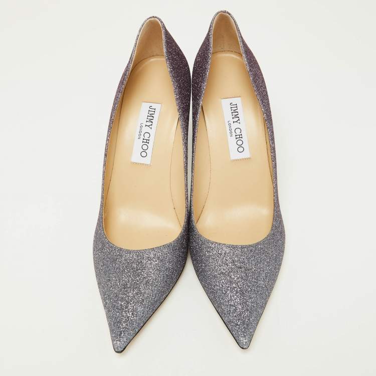 مملوكة مسبقًا Jimmy Choo Purple Coarse Glitter Romy Pumps Size 39.5