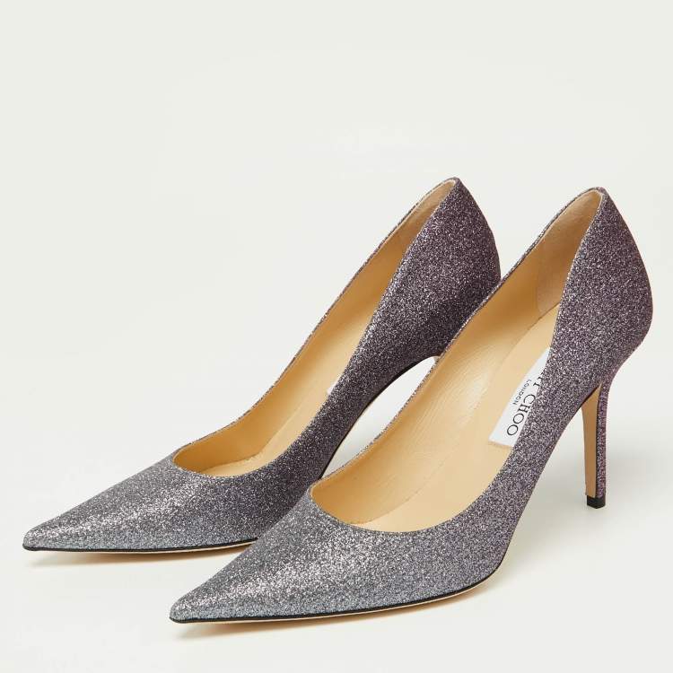 مملوكة مسبقًا Jimmy Choo Purple Coarse Glitter Romy Pumps Size 39.5