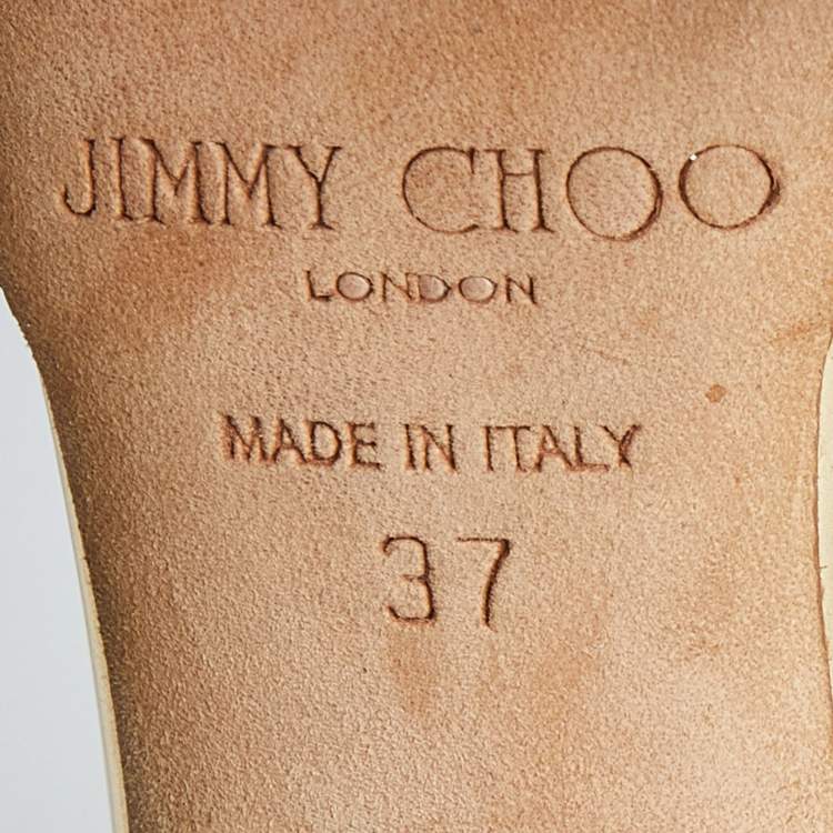 Pre Owned Jimmy Choo Gold Laminated Leather and Glitter Zip Sandals Size 37