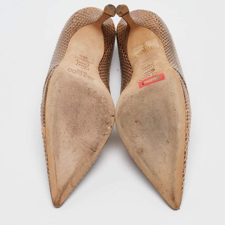 Pre Owned Jimmy Choo Beige Snakeskin Pointed Toe Pumps Size 38.5