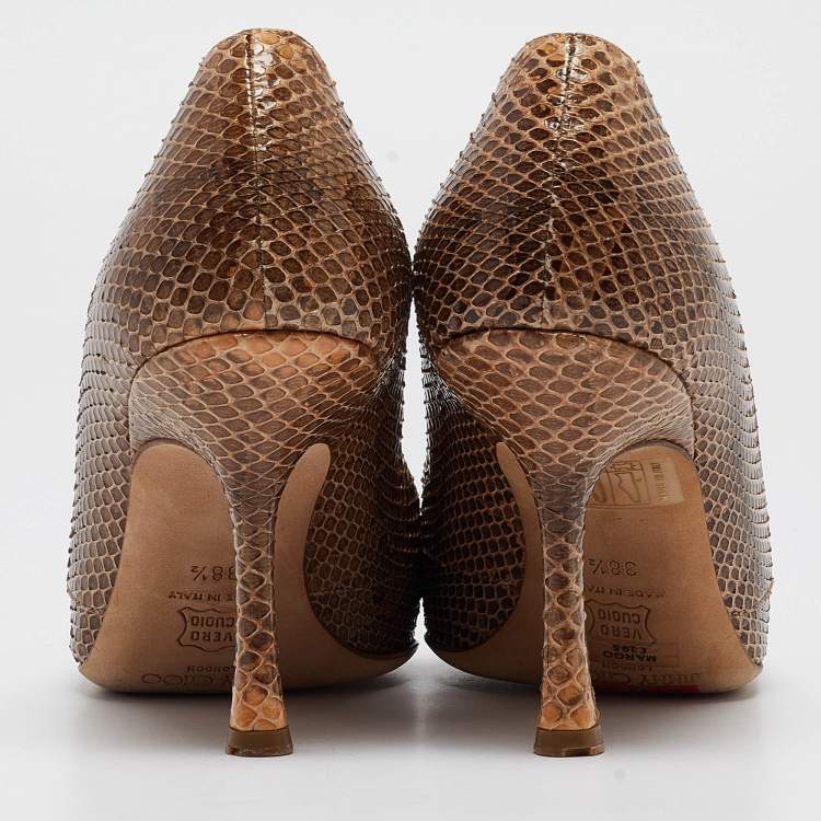 Pre Owned Jimmy Choo Beige Snakeskin Pointed Toe Pumps Size 38.5