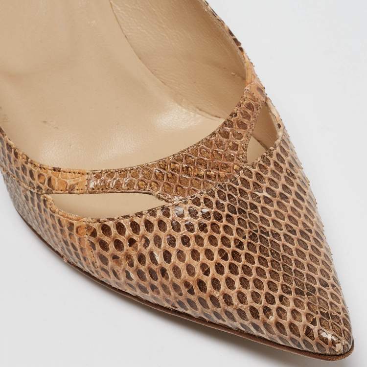 Pre Owned Jimmy Choo Beige Snakeskin Pointed Toe Pumps Size 38.5