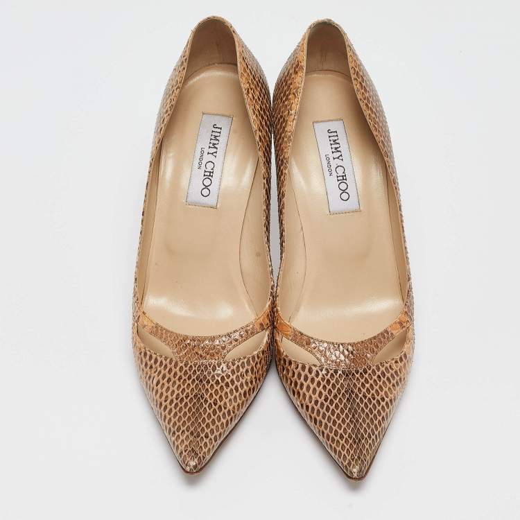 Pre Owned Jimmy Choo Beige Snakeskin Pointed Toe Pumps Size 38.5