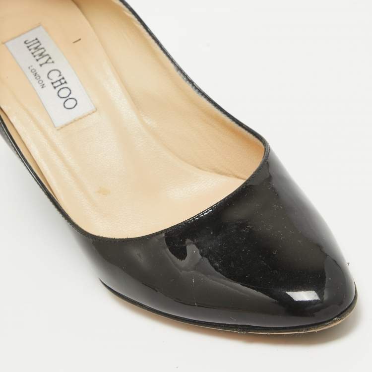 Pre Owned Jimmy Choo Black Patent Leather Gilbert Wedge Pumps Size 37