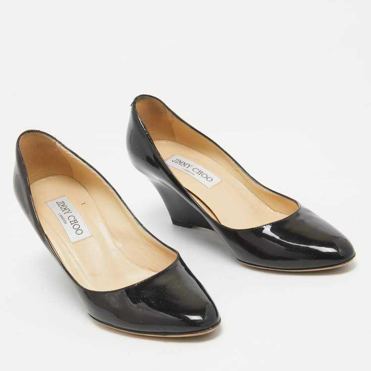 Pre Owned Jimmy Choo Black Patent Leather Gilbert Wedge Pumps Size 37