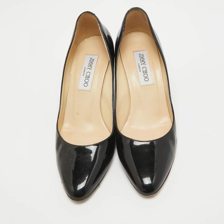 Pre Owned Jimmy Choo Black Patent Leather Gilbert Wedge Pumps Size 37