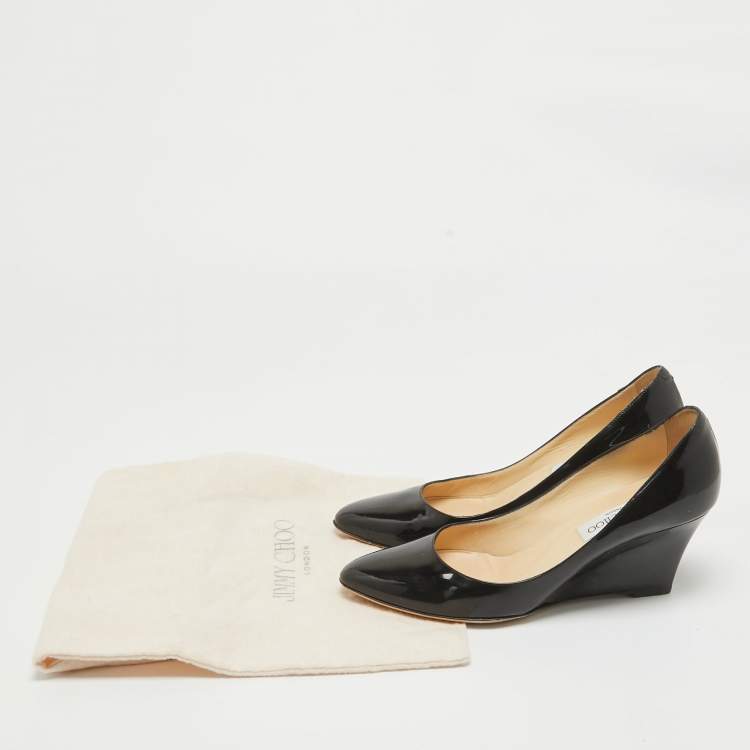 Pre Owned Jimmy Choo Black Patent Leather Gilbert Wedge Pumps Size 37