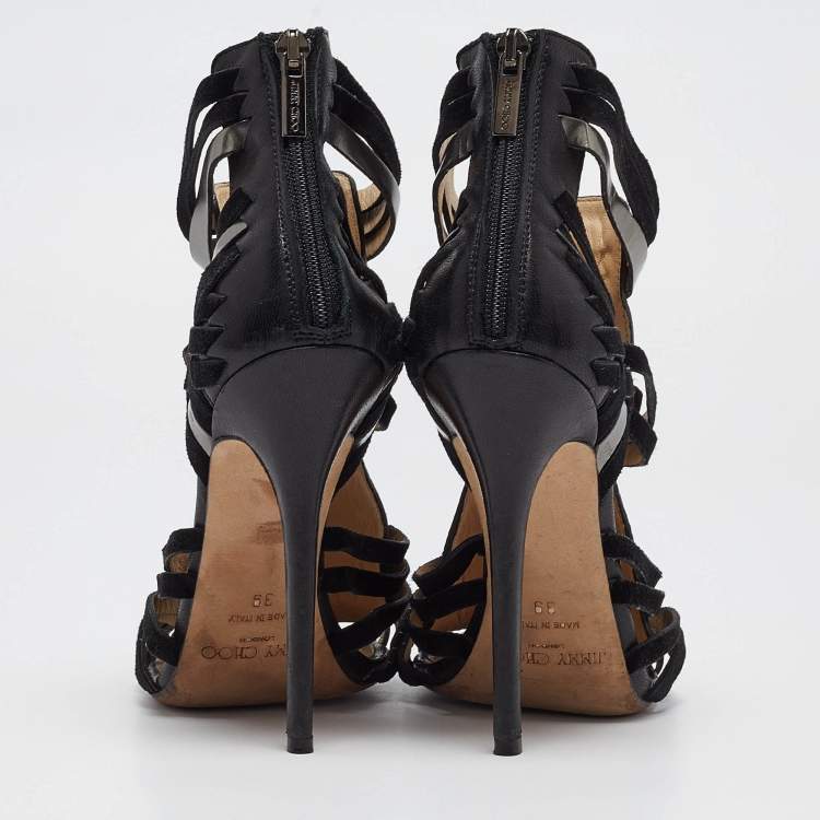 Pre Owned Jimmy Choo Black Suede and Leather Strappy Sandals Size 39   