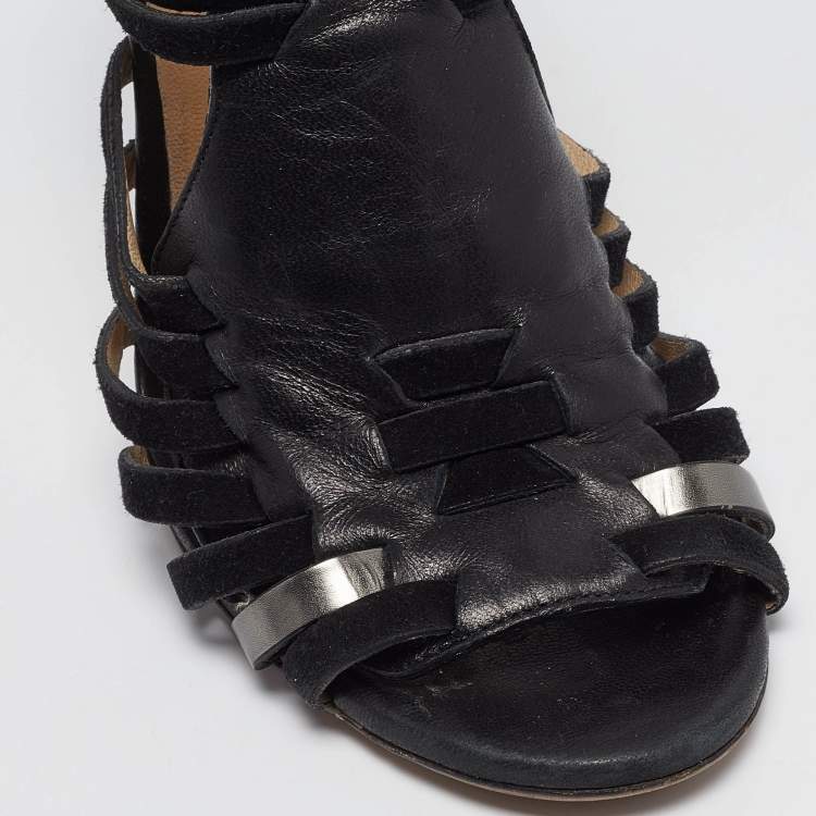Pre Owned Jimmy Choo Black Suede and Leather Strappy Sandals Size 39   