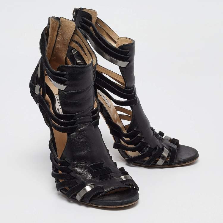 Pre Owned Jimmy Choo Black Suede and Leather Strappy Sandals Size 39   