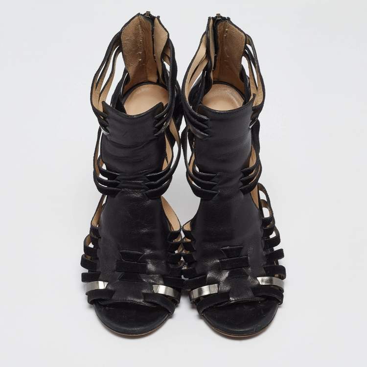 Pre Owned Jimmy Choo Black Suede and Leather Strappy Sandals Size 39   