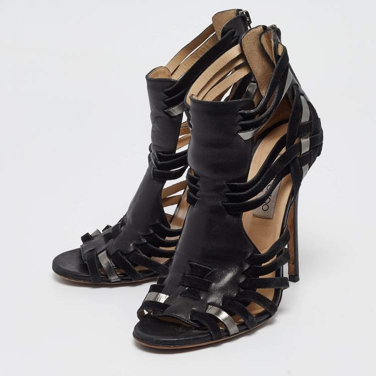 Pre Owned Jimmy Choo Black Suede and Leather Strappy Sandals Size 39   