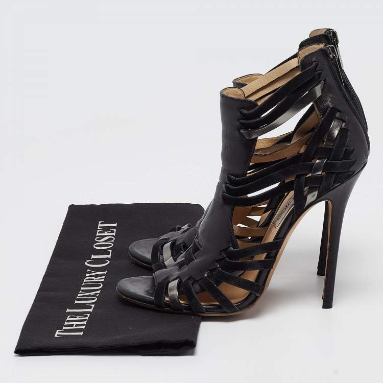 Pre Owned Jimmy Choo Black Suede and Leather Strappy Sandals Size 39   