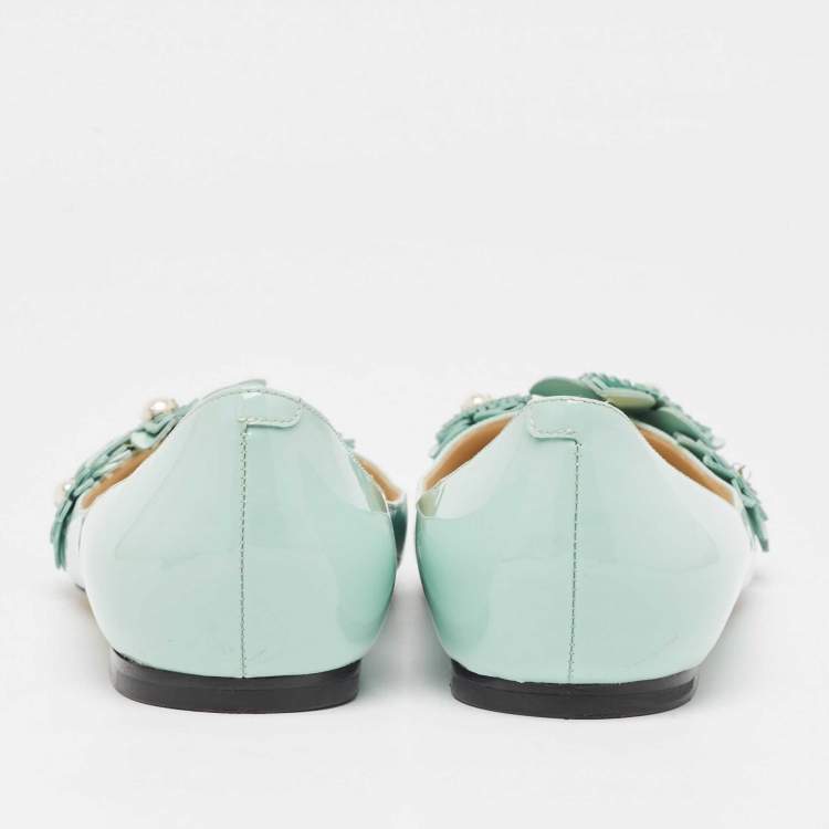 Pre Owned Jimmy Choo Mint Green Patent Leather Embellished Ballet Flats Size 37