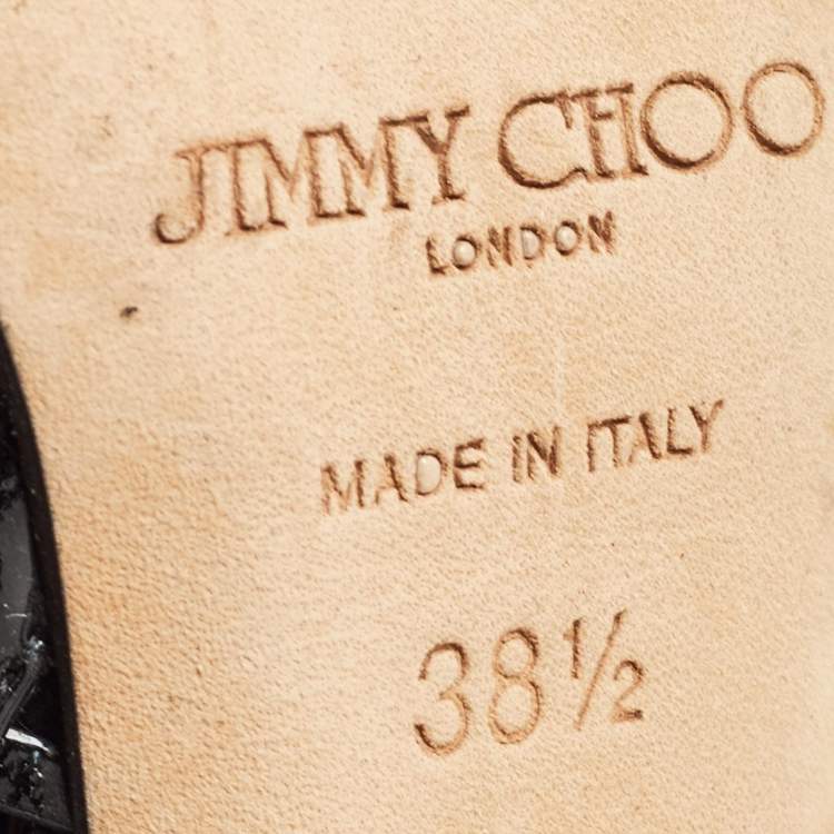 Pre Owned Jimmy Choo Black Patent Leather Caged Open Toe Pumps Size 38.5