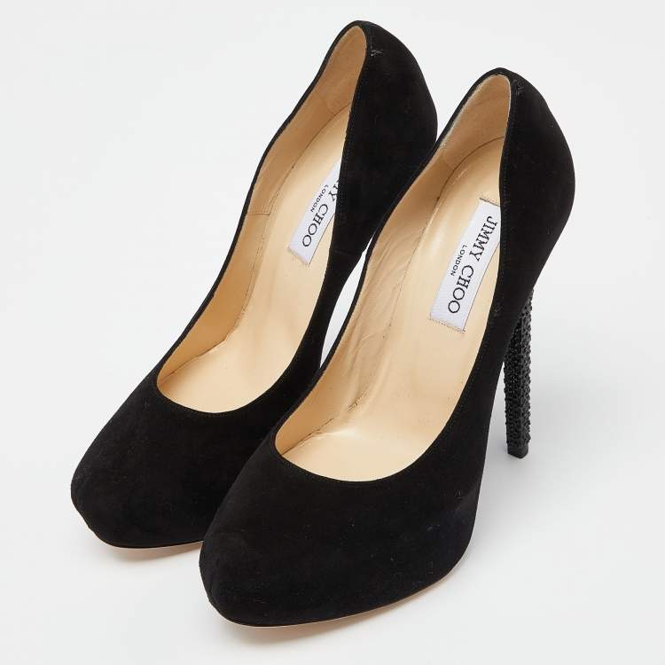 Pre Owned Jimmy Choo Black Suede Esam Crystal Embellished Pumps Size 39
