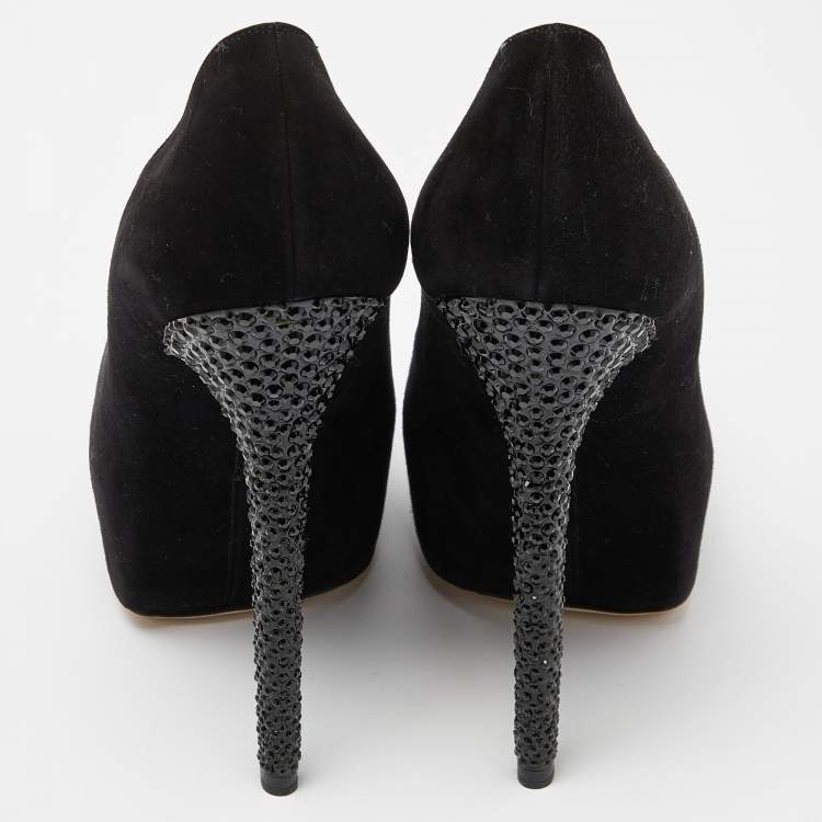 Pre Owned Jimmy Choo Black Suede Esam Crystal Embellished Pumps Size 39
