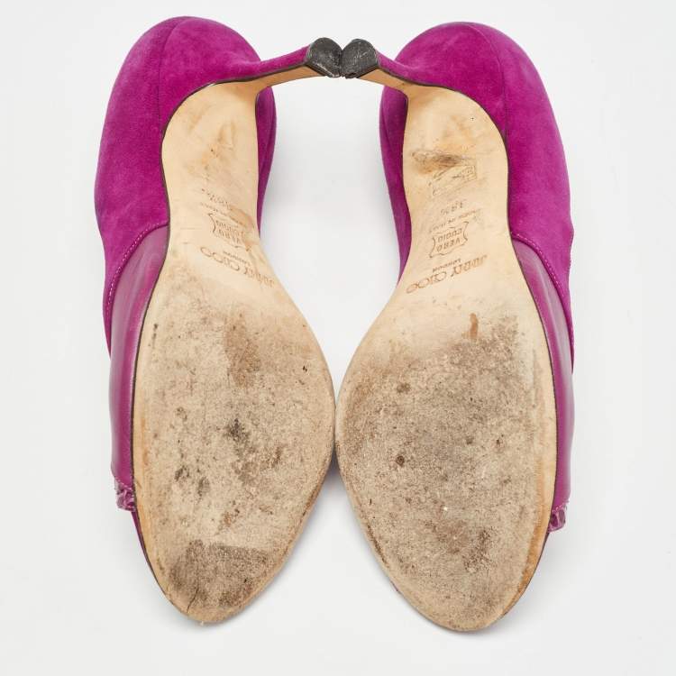Pre Owned Jimmy Choo Purple Leather and Suede Open Toe Pumps Size 38.5