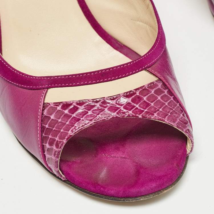 Pre Owned Jimmy Choo Purple Leather and Suede Open Toe Pumps Size 38.5