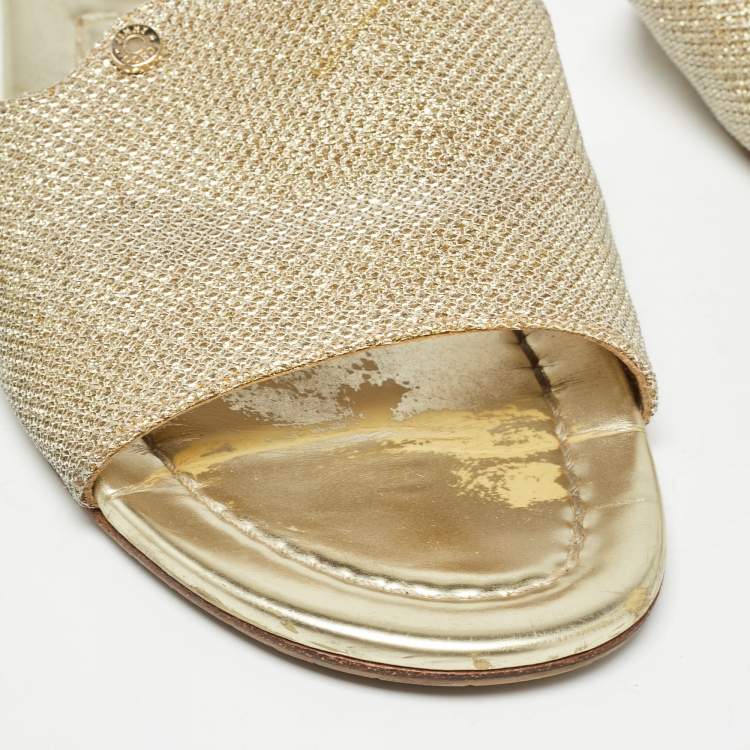 Pre Owned Jimmy Choo Gold Glitter Nanda Flat Slides Size 38.5