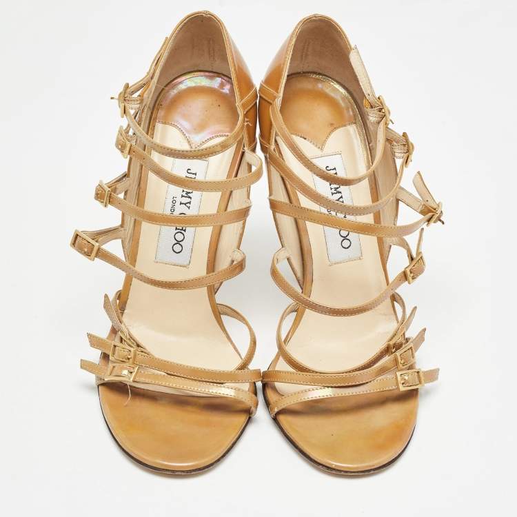 Pre Owned Jimmy Choo Brown Patent Strappy Sandals Size 37.5 