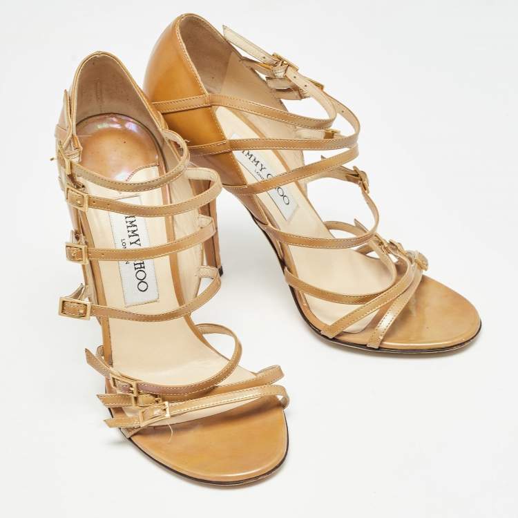 Pre Owned Jimmy Choo Brown Patent Strappy Sandals Size 37.5 