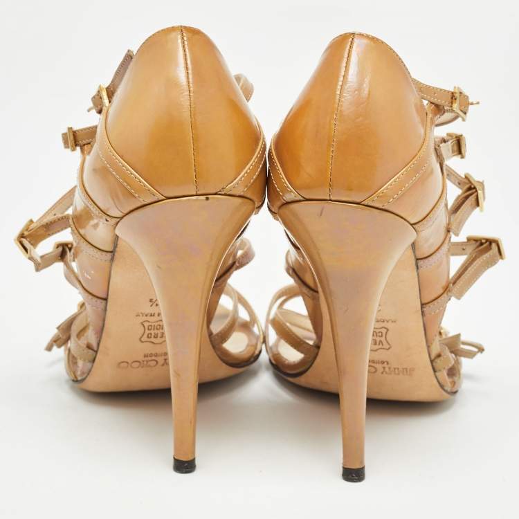 Pre Owned Jimmy Choo Brown Patent Strappy Sandals Size 37.5 
