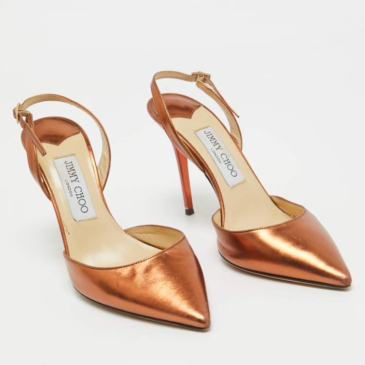 Pre Owned Jimmy Choo Metallic Leather Tilly Slingback Pumps Size 37