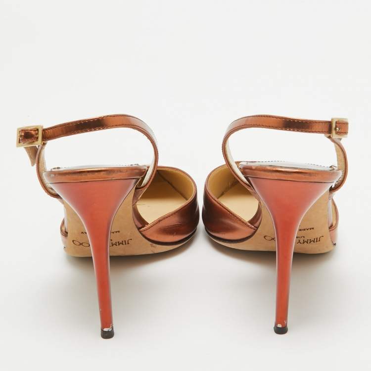 Pre Owned Jimmy Choo Metallic Leather Tilly Slingback Pumps Size 37
